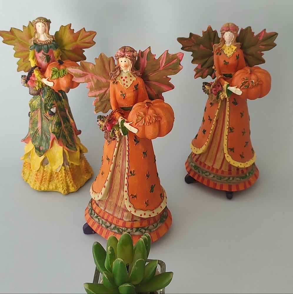 Autumn Angel Figurine with Pumpkins - Orange and Green Decorative